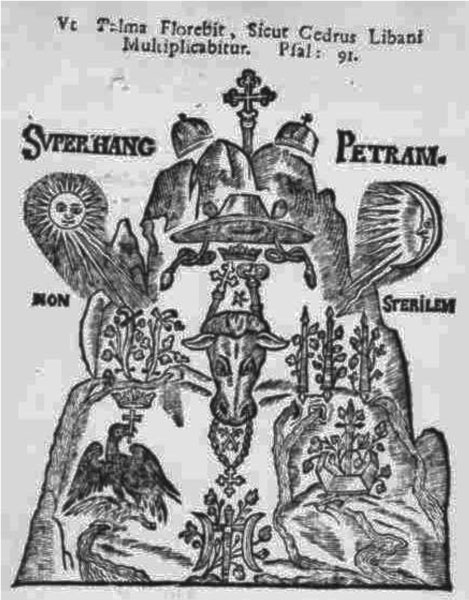 Гравюра панегірика «Sancti Petri Metropolitae» (Київ, 1645 р.) <a href="Колекція Львівської національної наукової бібліотеки України ім. В.Стефаника">Джерело ілюстрації</a>